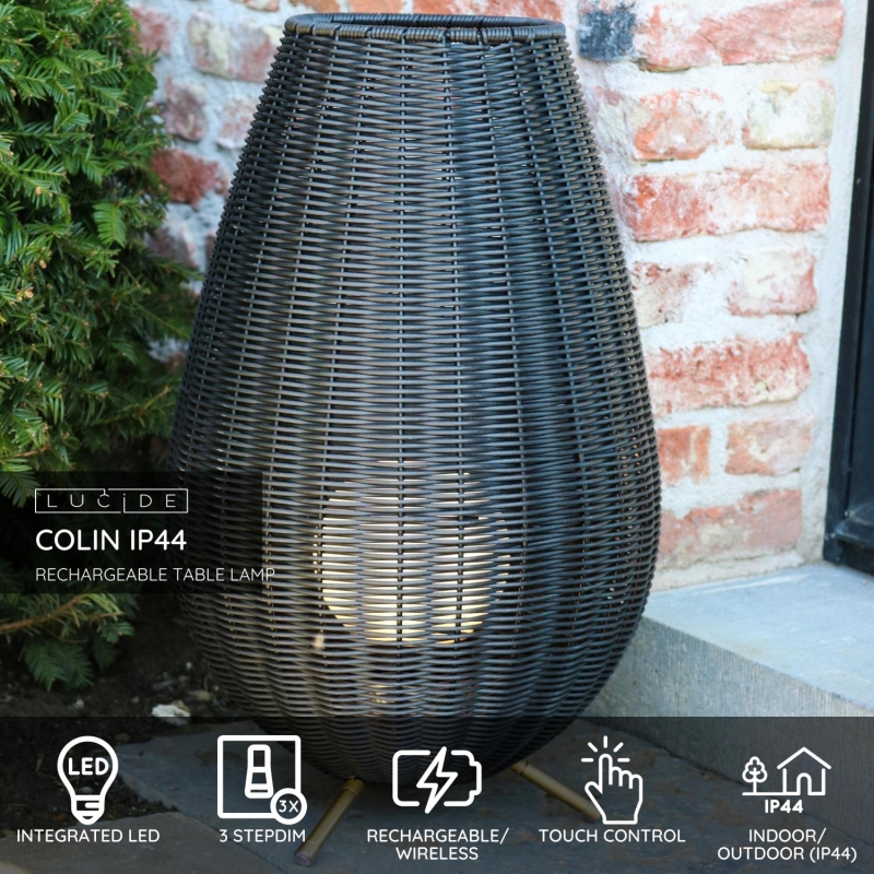 Lucide COLIN IP44 - Nabíjacia stolová lampa Vonkajšia - Batéria - LED Rozm. - 1x3W 3000K - IP44 - 3 StepDim - Čierna